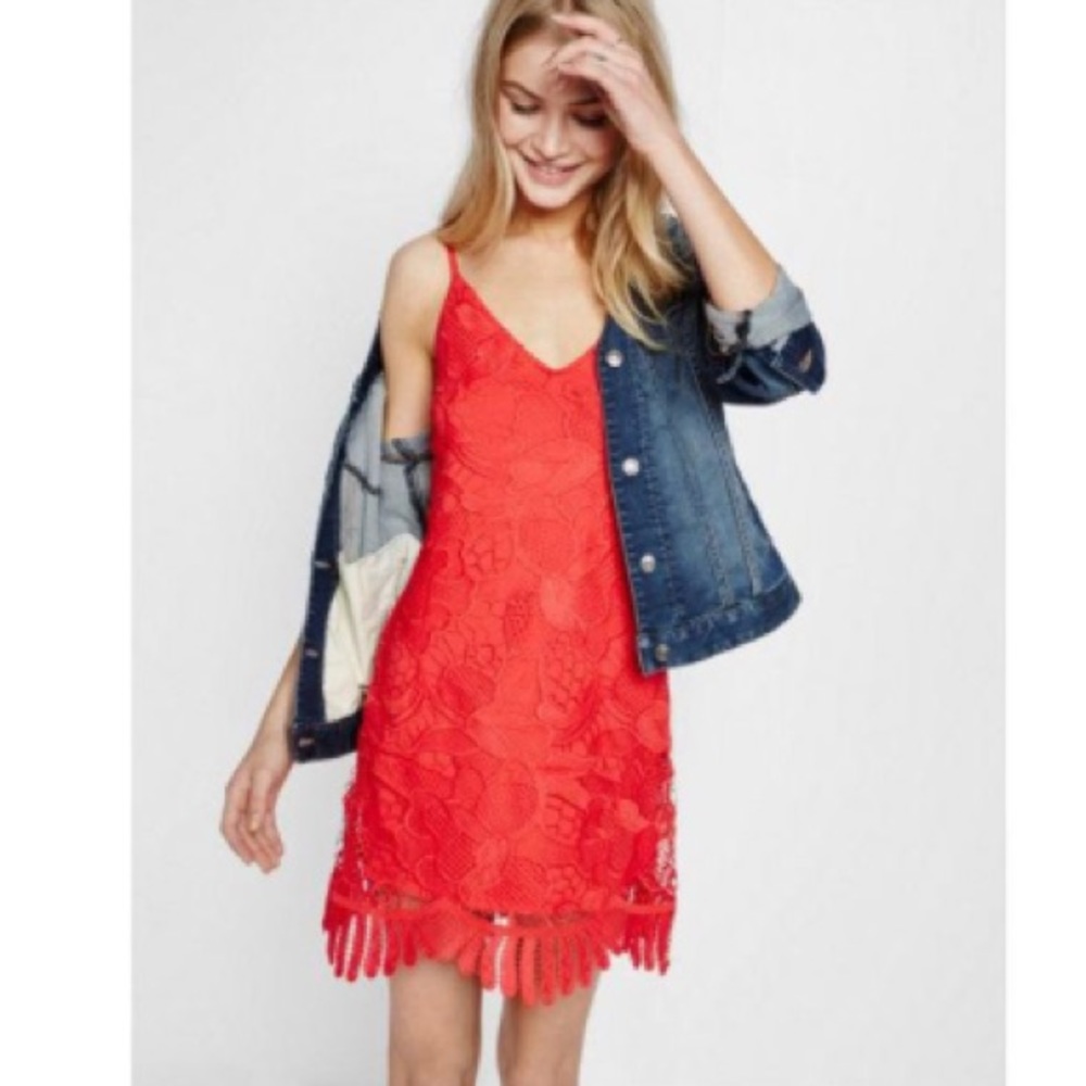 🌻 Express Red Trapeze Lace Dress